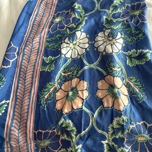 Hannah 100 percent satin  Blue palazzo pants with Peach and Green Floral Print